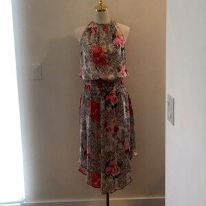 Tolani cupro silk floral print sleeveless dress with high low hem